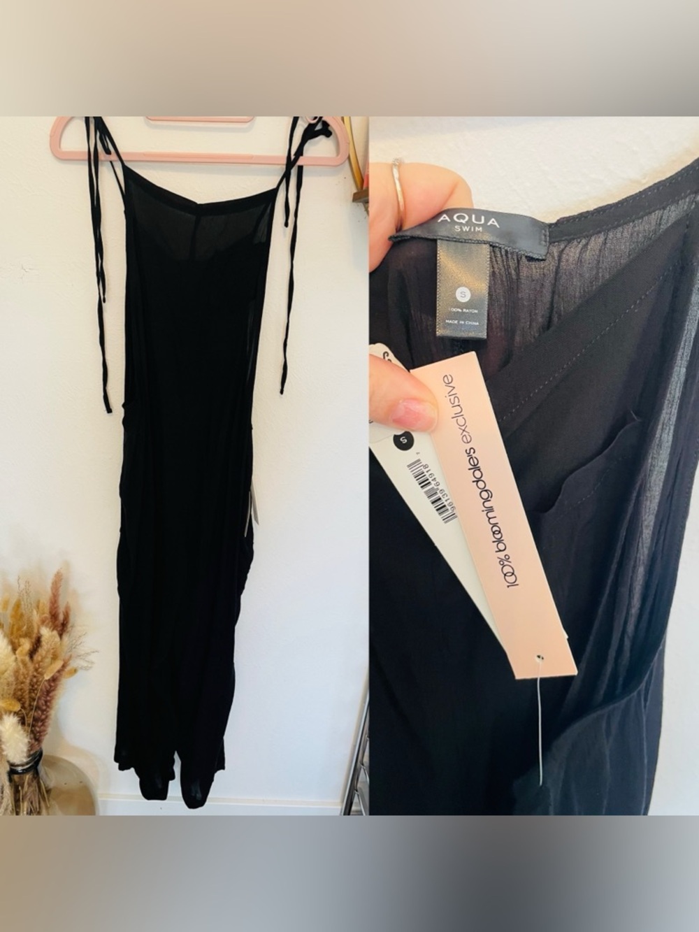 Aqua Black Sheer Tie-Strap Swim Coverup